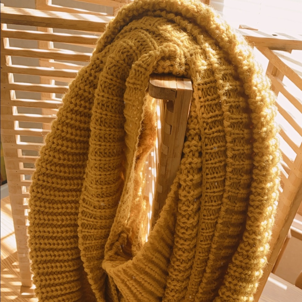 Chunky knit mustard yellow infinity scarf